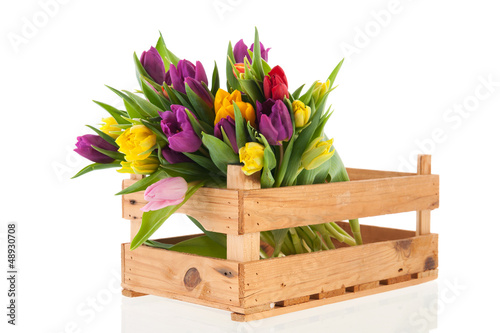Photo: Wooden crate full tulips Wooden crate full tulips
