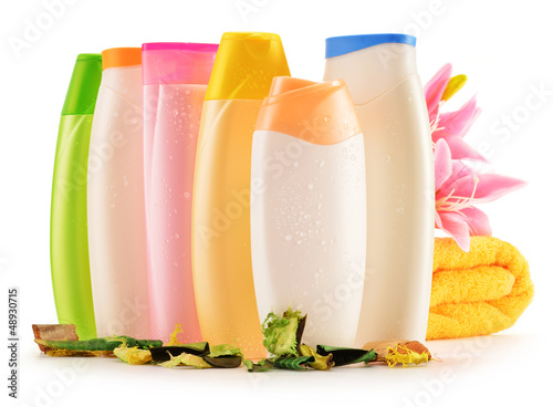 Photo: Plastic bottles of body care and beauty products Plastic bottles of body care and beauty products