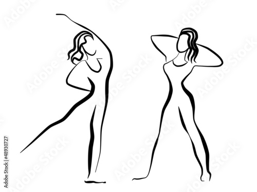 Vector: Conceptual drawing of girls silhouettes making exercises Conceptual drawing of girls silhouettes making exercises