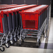 rows of shopping carts in the store