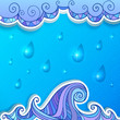 Decorative abstract ocean, clouds and rain vector background