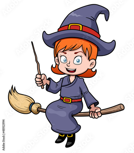 Vector: illustration of cartoon witch flying on a broomstick illustration of cartoon witch flying on a broomstick