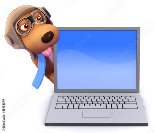 Illustration: 3d Pilot Dog behind a laptop 3d Pilot Dog behind a laptop
