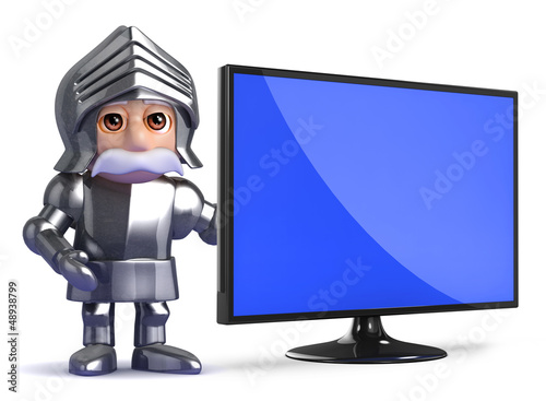 Illustration: Knight stands by a widescreen monitor Knight stands by a widescreen monitor