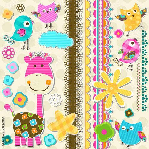 Vector: cute giraffe and birds cute giraffe and birds