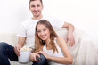 young couple watching tv