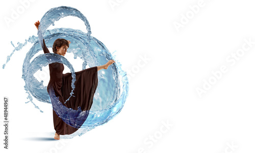 Photo: Girl in color dress dancing.Collage Girl in color dress dancing.Collage