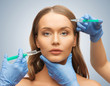woman face and beautician hands