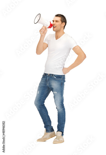 Photo: handsome man with megaphone handsome man with megaphone