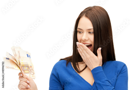 Photo: woman with euro cash money woman with euro cash money
