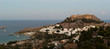 Lindos acropolis in the evening with lights