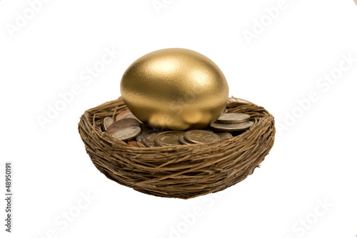 Photo: Golden Egg Laying On Coins Isolated On White Golden Egg Laying On Coins Isolated On White