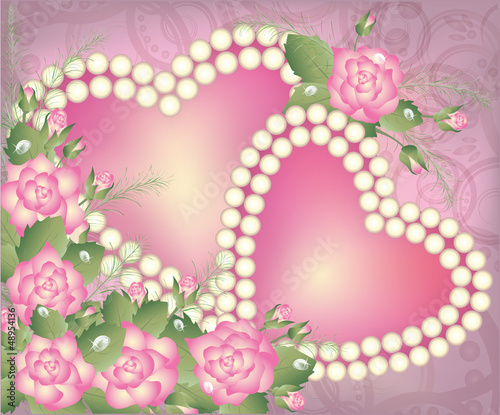 Vector: Valentine's Day postcard with two pearl hearts Valentine's Day postcard with two pearl hearts
