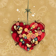 Heart decorated with flowers and birds