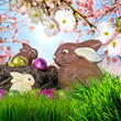 Frohe Ostern: Osternest mit Schokohasen