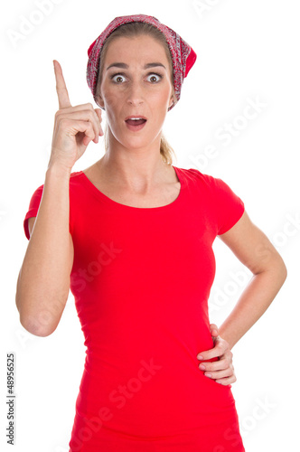 Photo: Frau isoliert in Rot hat eine Idee Frau isoliert in Rot hat eine Idee