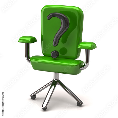 Illustration: Stilyzed green office chair with question mark, 3d Stilyzed green office chair with question mark, 3d