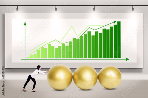 Photo: Businesswoman push profit Businesswoman push profit