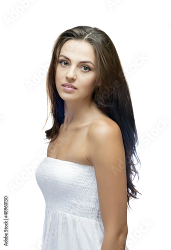 Photo: beautiful brunette woman on white beautiful brunette woman on white
