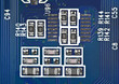 Close up of a printed blue computer circuit board