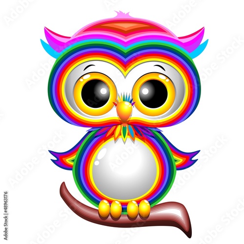 Vector: Rainbow Baby Owl Cartoon Gufo Cucciolo Arcobaleno-Vector Rainbow Baby Owl Cartoon Gufo Cucciolo Arcobaleno-Vector