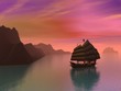Oriental junk boat - 3D render