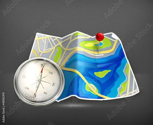 Vector: Map and compass Map and compass