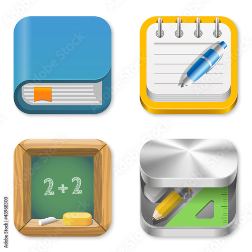 Vector: Education Icons set: Book, Notepad, Balckboard, Pencil box Education Icons set: Book, Notepad, Balckboard, Pencil box