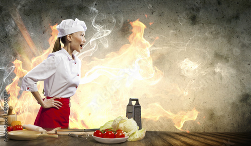 Photo: Asian female cook in anger Asian female cook in anger