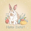 Vector: Easter bunny retro card with hand drawn painted eggs Easter bunny retro card with hand drawn painted eggs