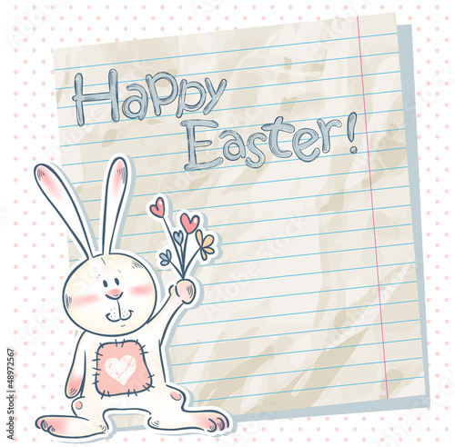 Vector: Easter cartoon bunny on a notebook scrap paper Easter cartoon bunny on a notebook scrap paper