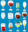 Glass with Alcoholical Drinks. Vector Clip Art