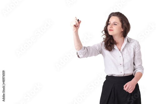 Photo: Young woman drawing on wihteboard Young woman drawing on wihteboard