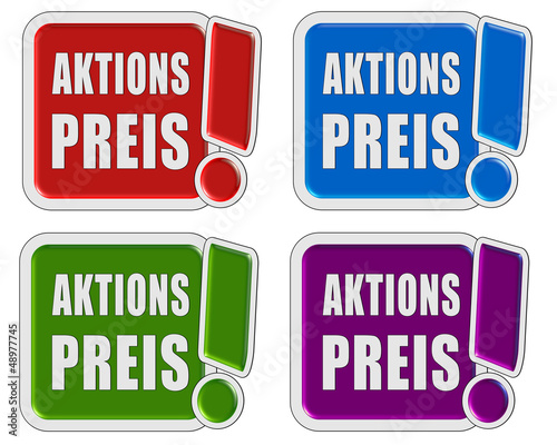 Illustration: 4 !-Schilder bunt AKTIONSPREIS 4 !-Schilder bunt AKTIONSPREIS
