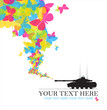 Abstract vector illustration with tank and butterflies. Place fo