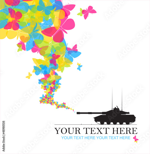 Vector: Abstract vector illustration with tank and butterflies. Place fo Abstract vector illustration with tank and butterflies. Place fo