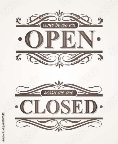 Vector: Open and Closed - ornate retro signs Open and Closed - ornate retro signs