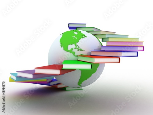 Illustration: Globe of books. Isolated on white. 3D images. Globe of books. Isolated on white. 3D images.