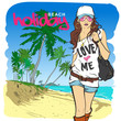 Fashion girl in sketch style on a beach-background.