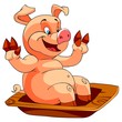 Illustration: Happy Smiling pig at the trough Happy Smiling pig at the trough