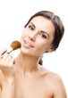 Smiling woman with make up brush, isolated