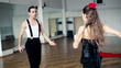 Professional dancers dancing in ballroom, steadicam shot