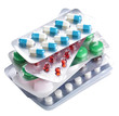stack of pill packs isolated