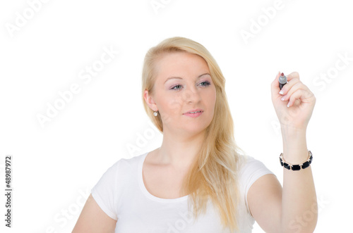 Photo: frau malt mit einem stift frau malt mit einem stift