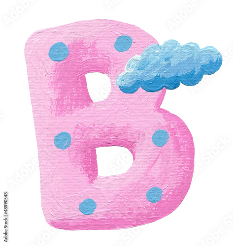 Illustration: Initial pink letter B with cloud Initial pink letter B with cloud