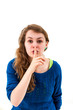 young woman shows be quit sign