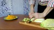 Slicing vegetables.
