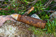 old rusted ammunition of artillery. Kola Peninsula. Russia.