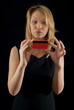 Woman looking at new discount card