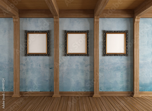 Illustration: Old wooden room with classic frame Old wooden room with classic frame
